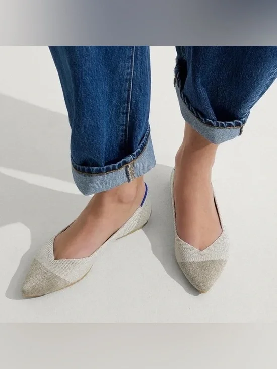 NWOT Rothy’s The Point Flats in Diamond Metallic Toe Size 8 - Picture 2 of 7